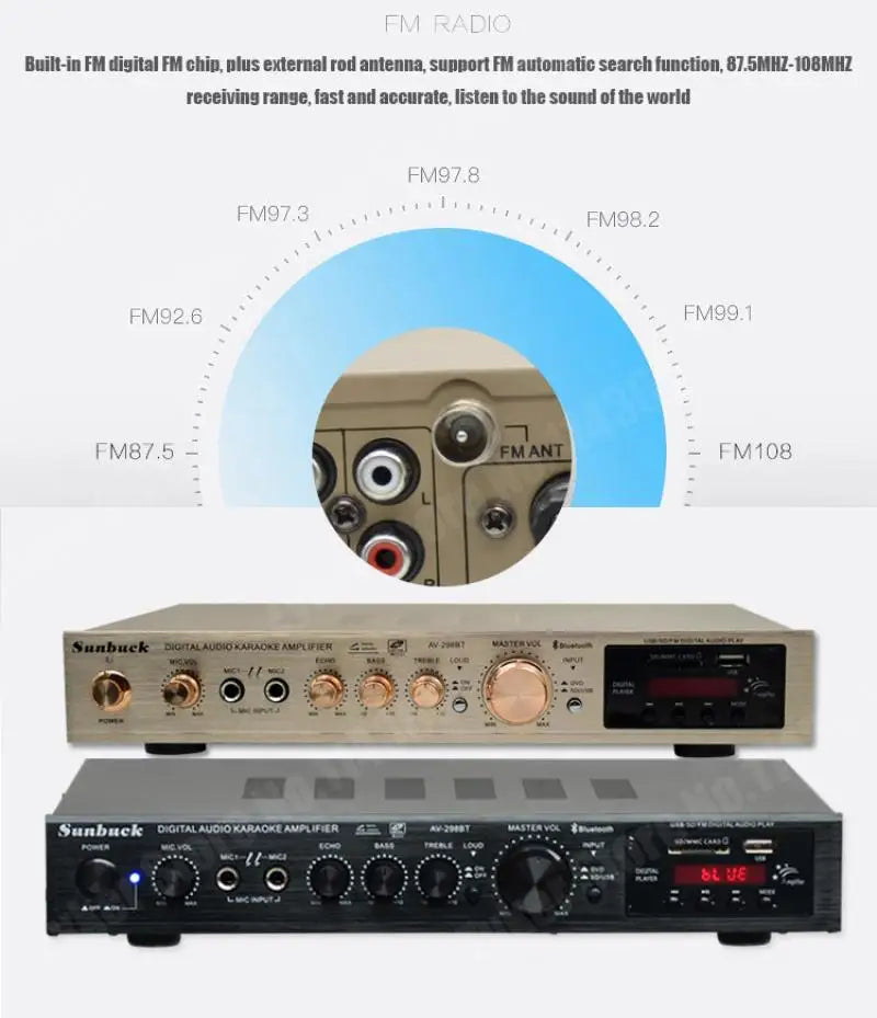 110/220V 2000W Bluetooth 5.0 Audio Power Amplifier Home Theater Amplifiers amplificador Audio Support FM USB with Remote Control