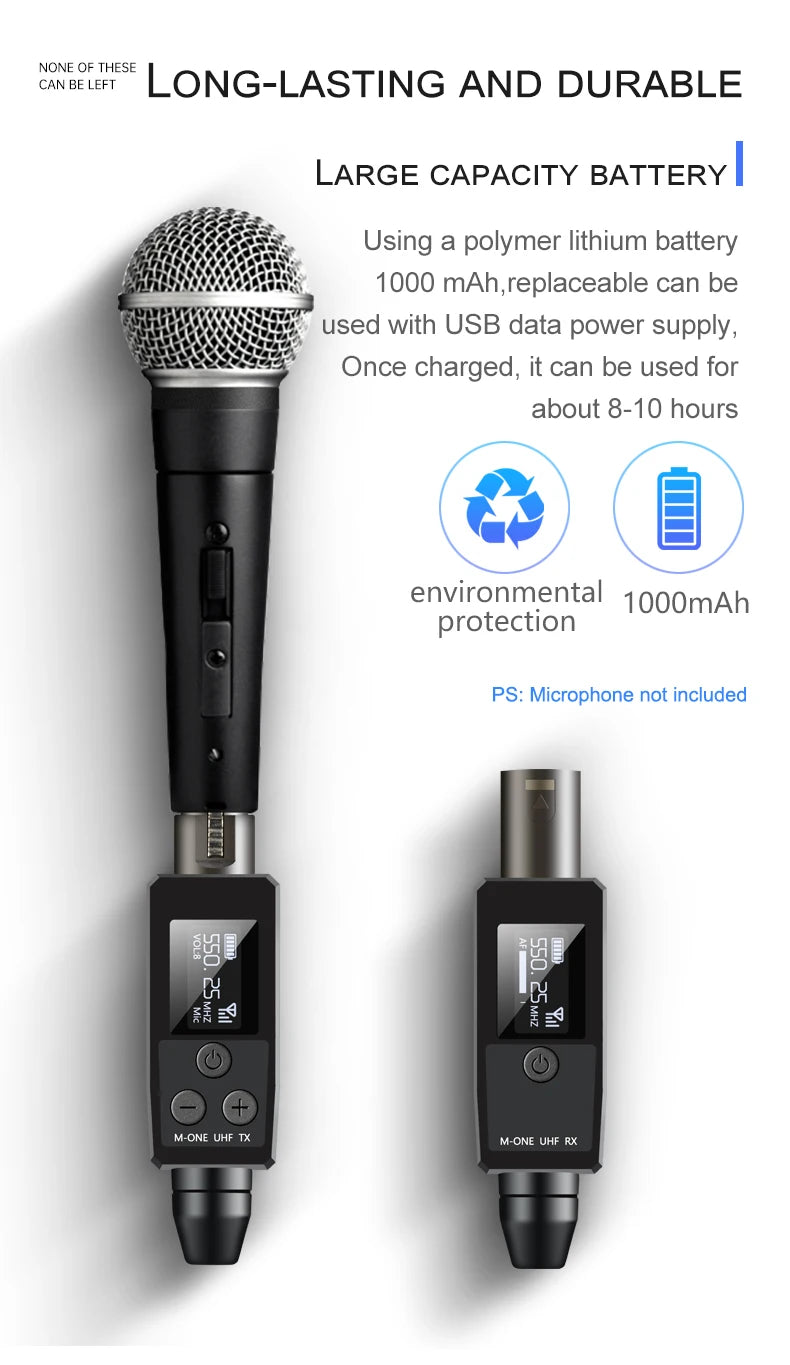 M-ONE UHF Microphones DSP Wired To Wireless System XLR Transmitter Receiver Signal Adapter For Dynamic 48v Condenser Microphone
