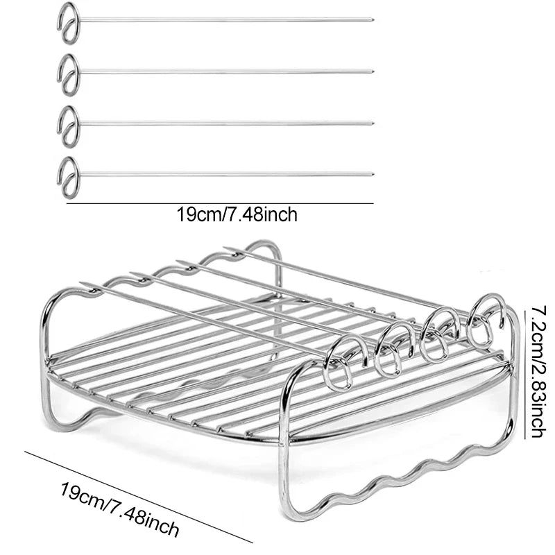 Air Fryer Universal Accessories Metal Oven Air Fryer Racks For Baking Stackable Grill Skewer Rack Fit All Airfryer 4.2Qt - 5.8Qt