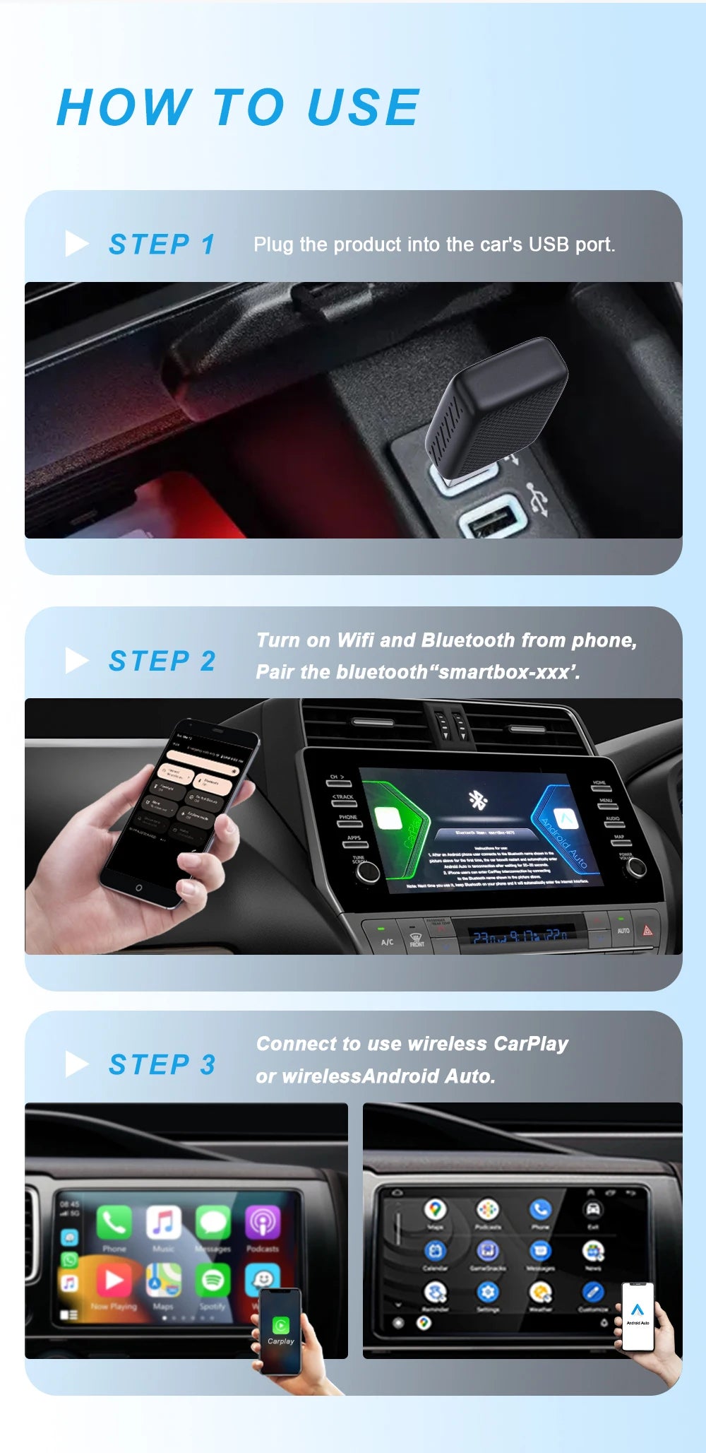Carplay Wireless Adapter Android Auto 2in 1 Smart Dongle 2025 5G WIFI For iphone Android Phone For Volvo Benz Mg Kia Chery VW