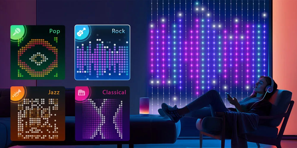 Smart LED Curtain Light APP Control RGB Dimmable DIY Pattern Music Valentine's Day Lighting for Home Holiday Party Decor