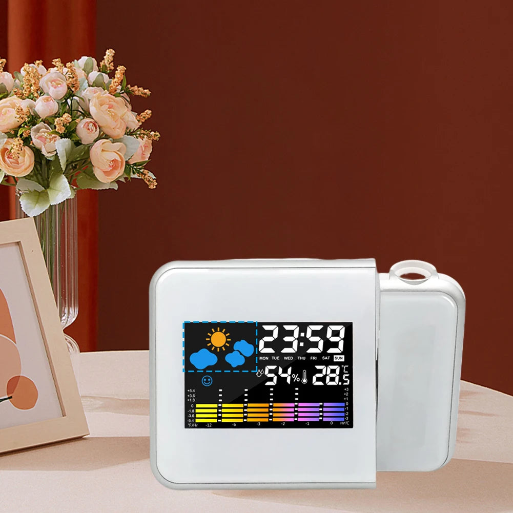 Smart Alarm Clock with Night Backlight Digital LED Projector Adjustable Projection Angle for Home Living Room Bedroom