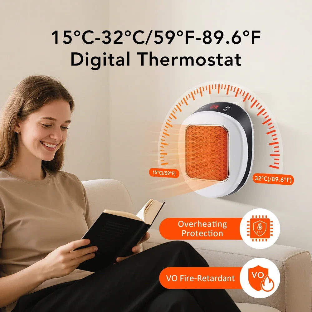 Portable Electric Heater PTC EU/US Wall-plug Bathroom Living Room Heater Adjustable Temperature Low Noise House Warmer Machine