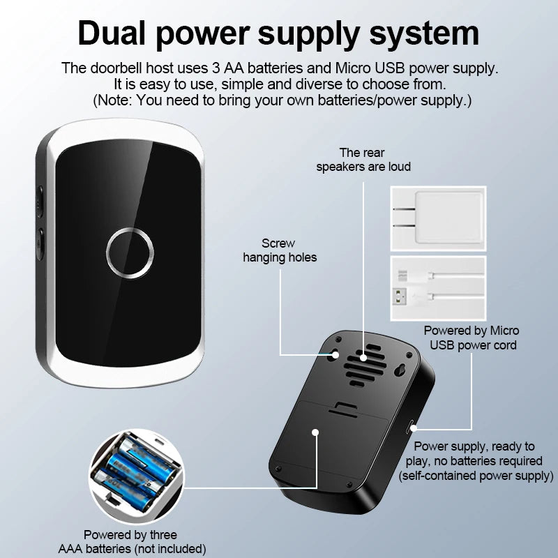 Smart Wireless Doorbell Welcome Chime Home Door Bell Intelligent 38 Songs 300M/984 FT Remote Battery Type Door Chime Kit