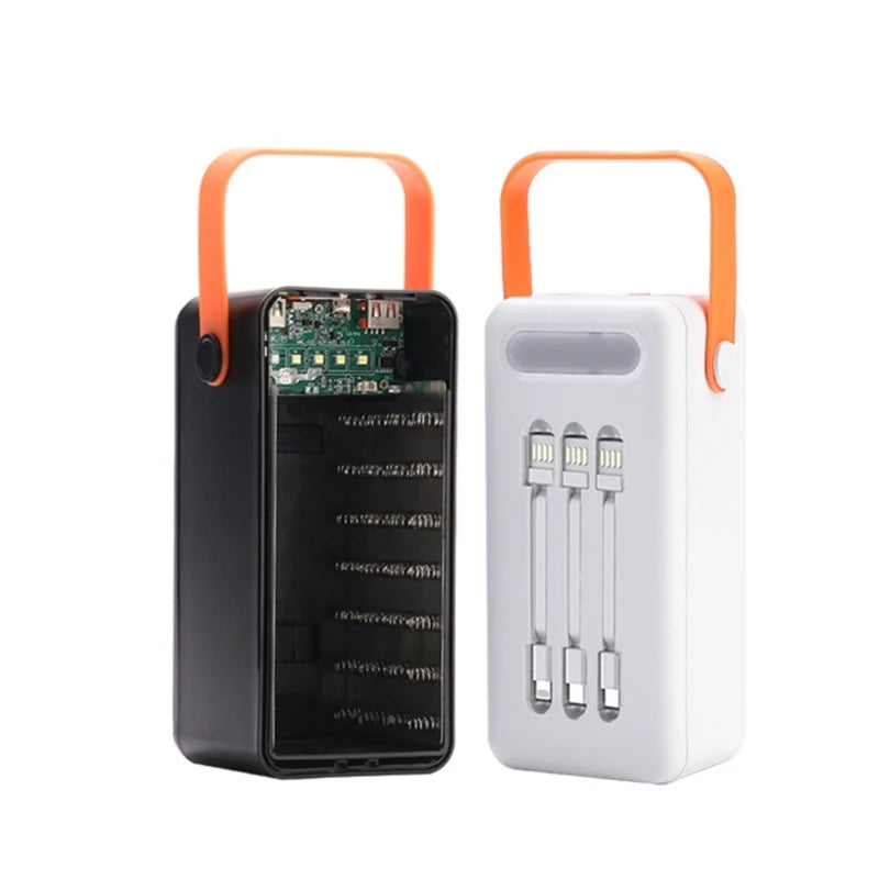 DIY Power Bank Case 18650x21 PD QC4.0 3.0 22.5W Fast Charge Battery Storage Box with Micro Type-c Charging Cable Camping Light