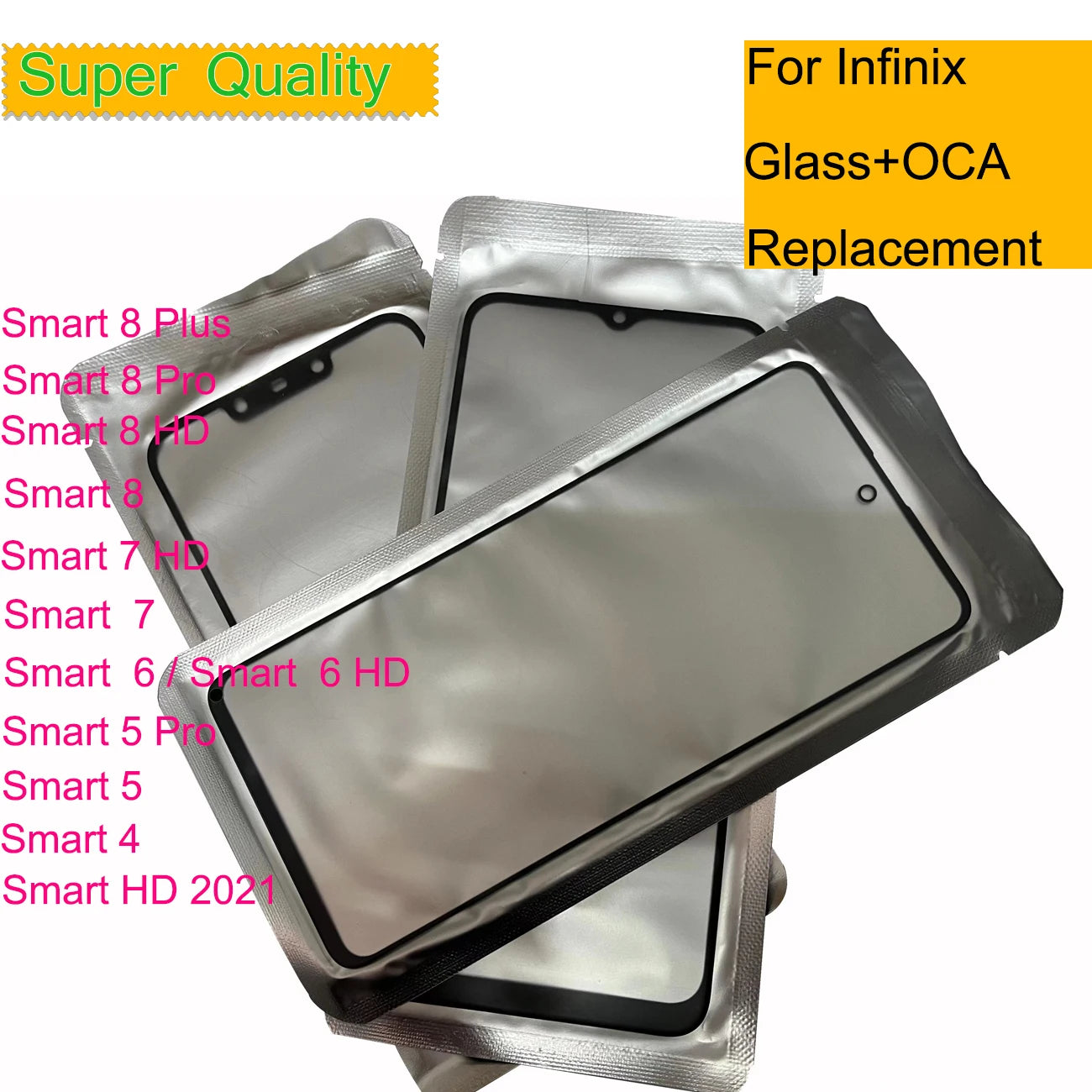 10Pcs/Lot For Infinix Smart 10 9 8 Plus 7 6 HD 2021 Touch Screen Panel Front Outer Glass LCD Lens Smart 4 5 Pro Glass With OCA
