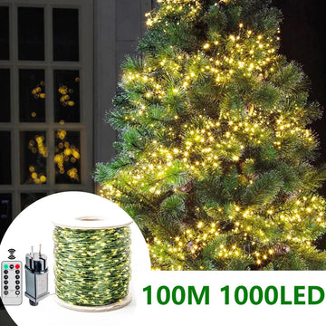 100M LED Warm White String Lights Green Wire Fairy Lights Garland For Outdoor Home Christmas Wedding Party Garden Decoration