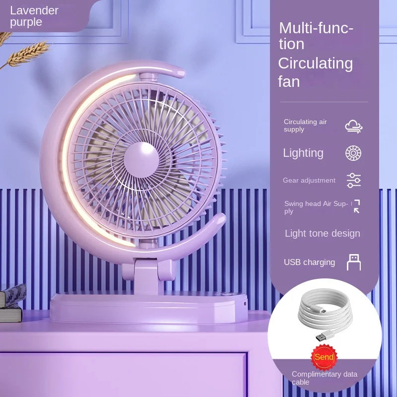 5 Inch Portable Desk Fan with LED Light 3 Speed Silent Fan USB Rechargeable Battery Powered for Home Office Outdoor Camping
