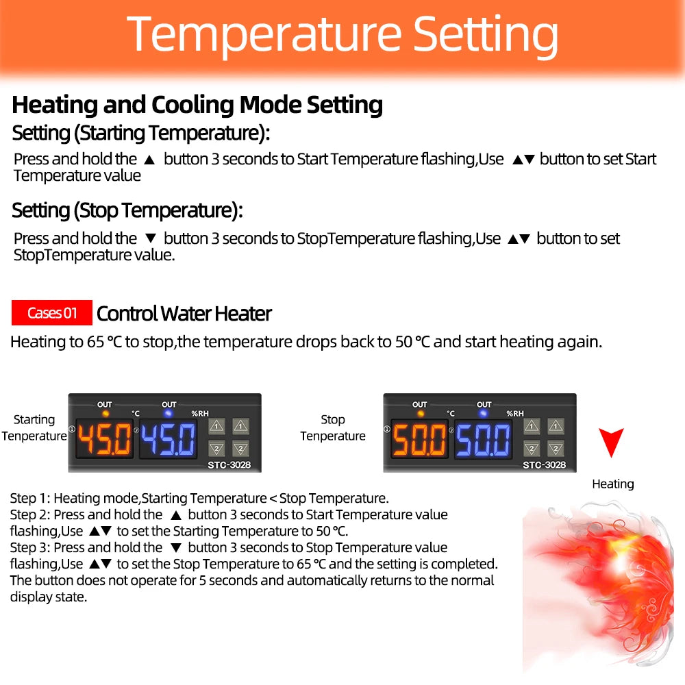 Digital Thermostat STC-3028 Temperature Humidity Controller Thermostat Humidistat Thermometer Hygrometer Control Switch 12V 220V
