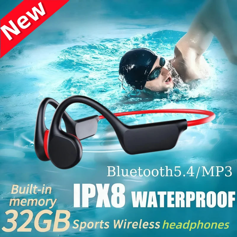 Bone Conduction Headphones IPX8 Waterproof MP3 32GB Bluetooth5.4 Wireless Headphones With Mic Swimming Sports Fitness 2026 New