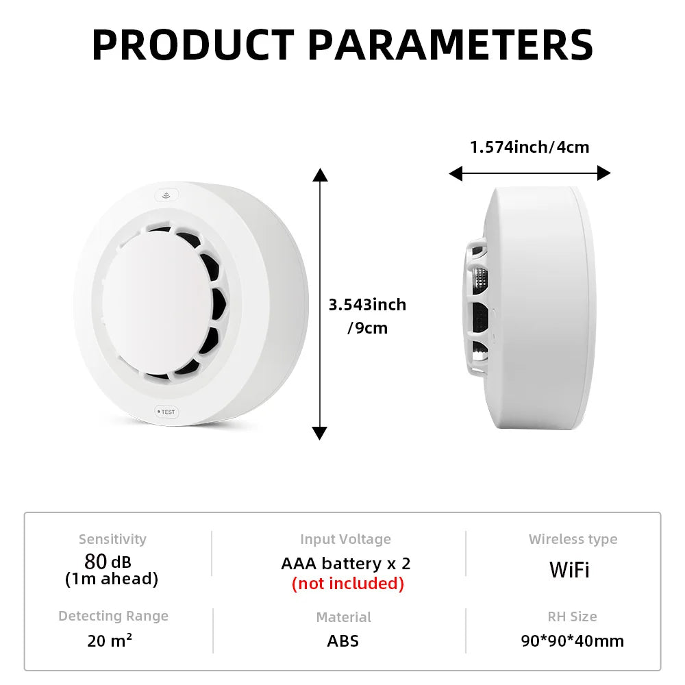 Tuya Smoke Detector WiFi Smoke Sensor Photoelectric Sensor Fire Alarm Kitchen Security System Work With Smart Life APP