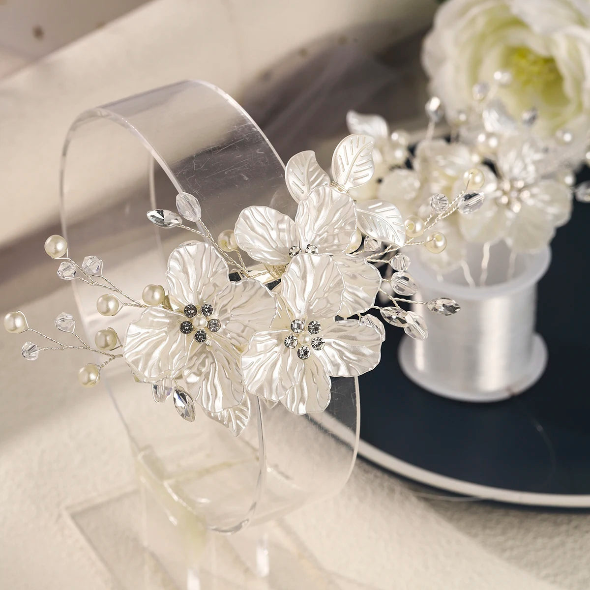 3pc Luxury Acrylic Flower Hair Clip & Pin Set Bridal Wedding Exquisite Jewelry Hair Accessories Handmade Pearl HairClip For Girl