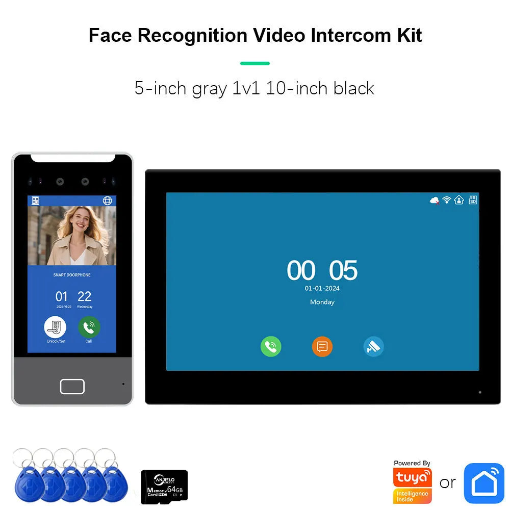 ANJIELO 5IN1 Unlock AI Face Recognition Video Intercom Smart Doorbell Villas High-rise Buildings Apartment Office TUYA Smart