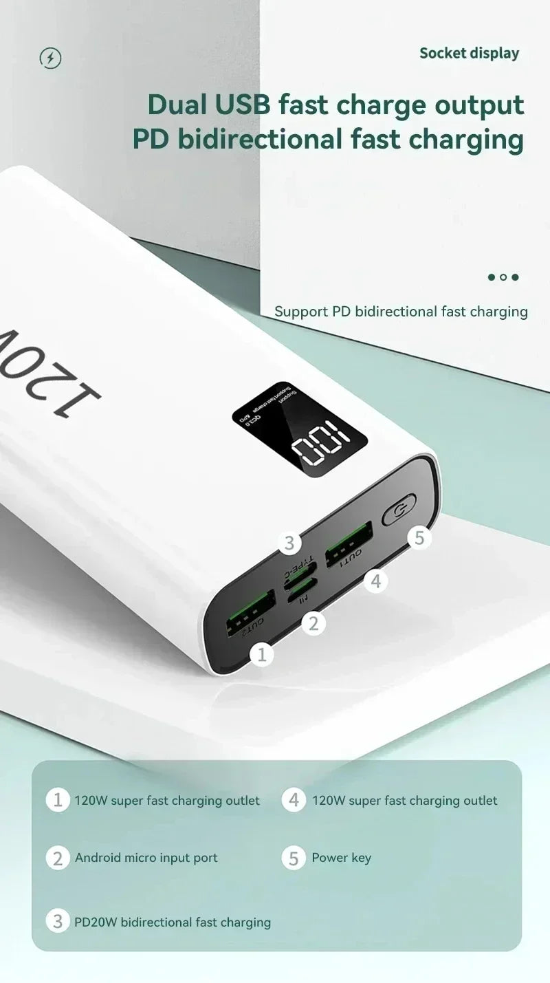500000mAh 120W Power Bank Большая емкость Супер быстрая зарядка батареи Зарядка