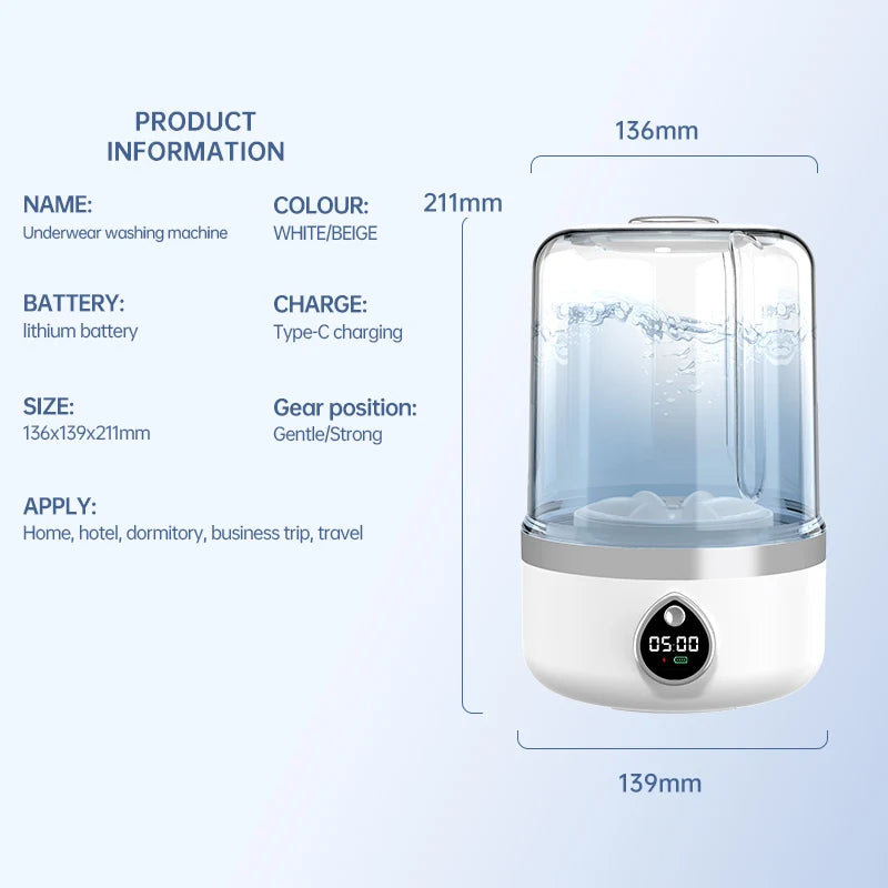 Mi Portable Wireless Washing Machine Underwear Cleaner 1.5L Mini Socks Washing Machine With LED Laundry Bucket