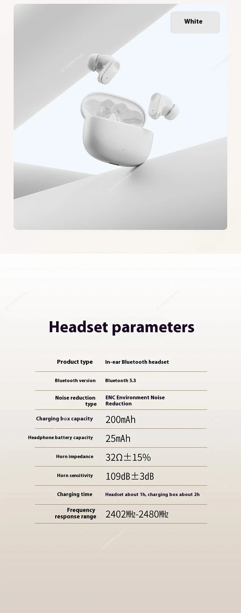 Wireless Bluetooth Earbuds Comfort Fit Metal Diaphragm Hi-Fi Sound Long Battery Life Earphones ENC Noise Cancellation With Mic