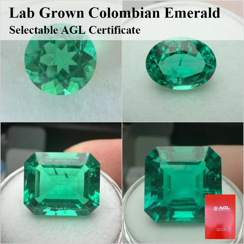 Lab Grown Colombian Emerald Stone High Quality Multiple Cuts Available Hydrothermal Hand-cutting Selectable AGL Certificate