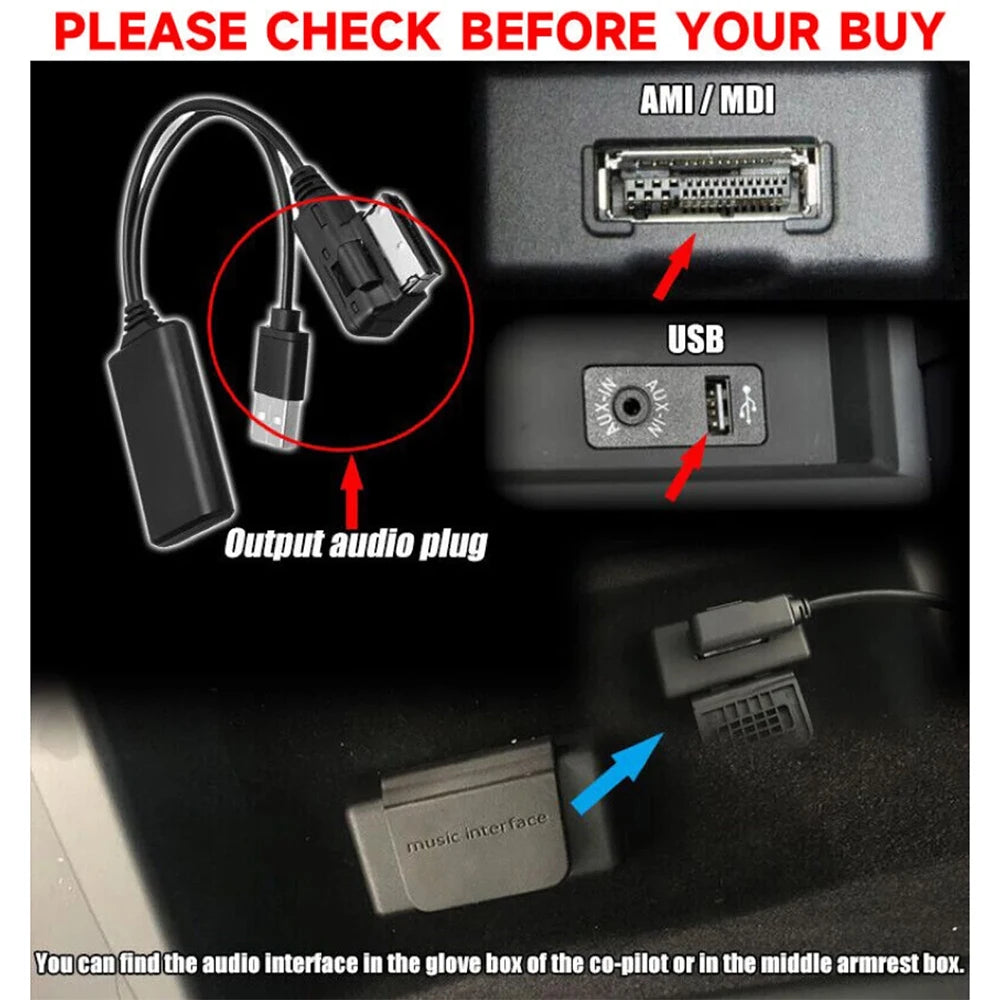 1pc Wireless Bluetooth Music Interface AUX Audio Cable Adapter Fit For Audi A4 A5 A6 A8 Q7 All Models with AMI & MMi 2G High