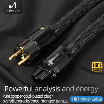 ATAUDIO HiFi EU Power Audio Cable High Quality 6N OFC Double Shielded with Gold-plated Plug AC Power Kabel for Speaker Amplifier