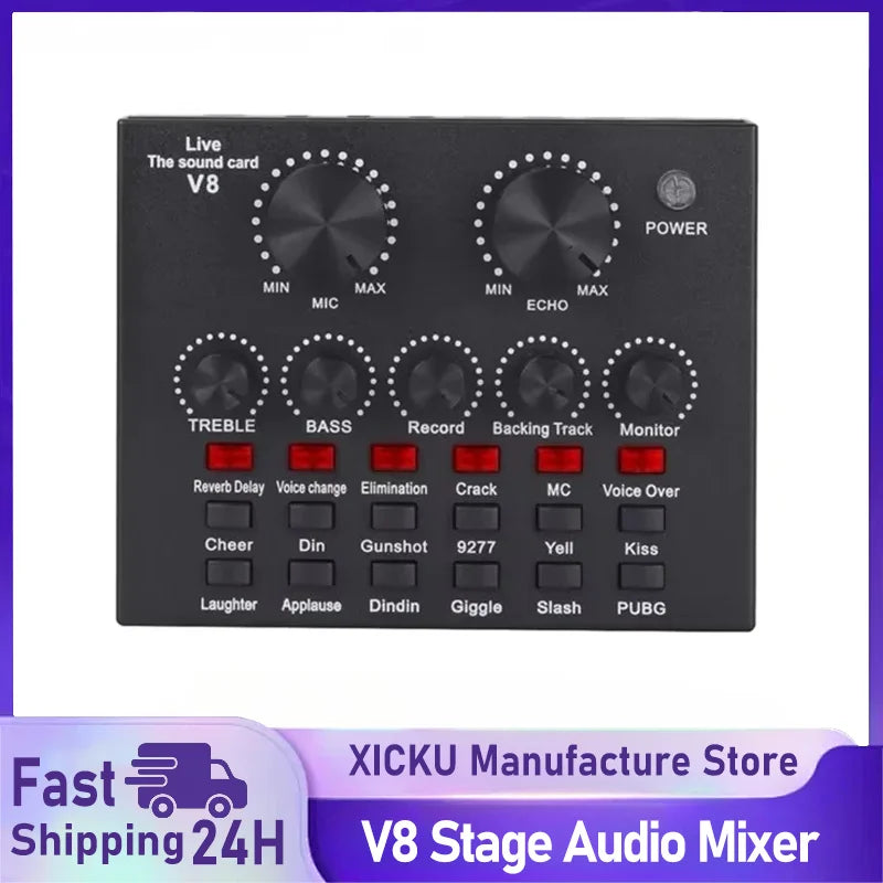 V8 V8S Audio Mixer USB External Headset Microphone Webcast Personal Live Broadcast Sound Card For Phone Computer