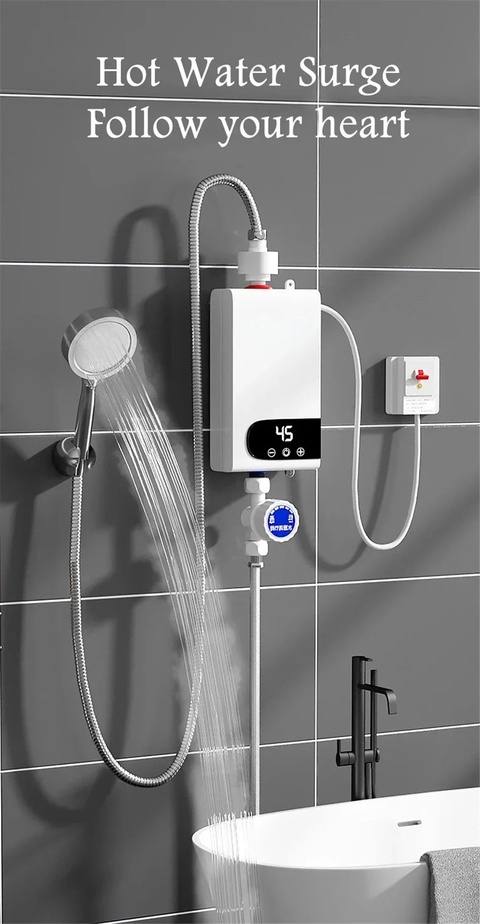 5500W Instant Water Heater 220V Portable Electric Heaters for Bathroom Hot Water Shower and Home Kitchen Heating