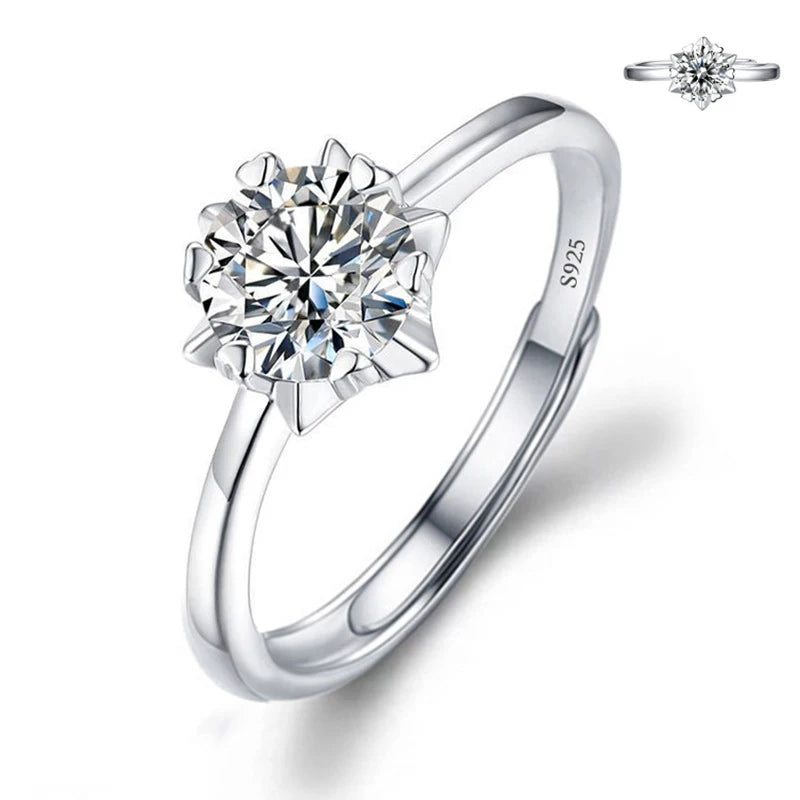 Moissanite Engagement Finger Rings Inlaid Diamond Open Ring For Women 925 Silver Promise Wedding Adjustable Rings Fine Jewelry