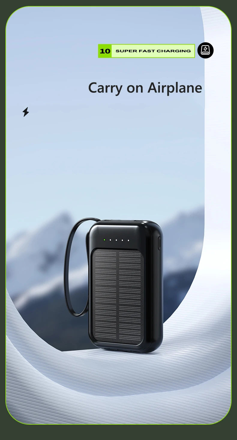 50000mAh Solar Power Bank Built Cables Solar Charger Poverbank 2 USB Port External Charger Mobile Phone Powerbank with LED Light