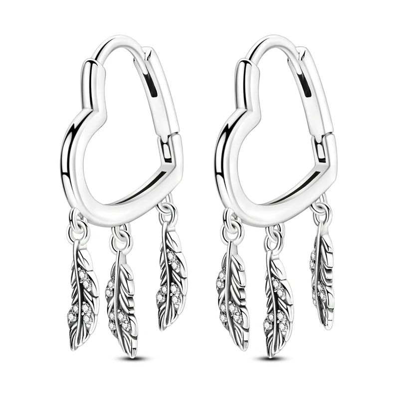 925 Sterling Silver Earrings Bohemian Colorful Feather Hoops Earrings With Zircon for Women Wedding Party Fashion Jewelry Gifts
