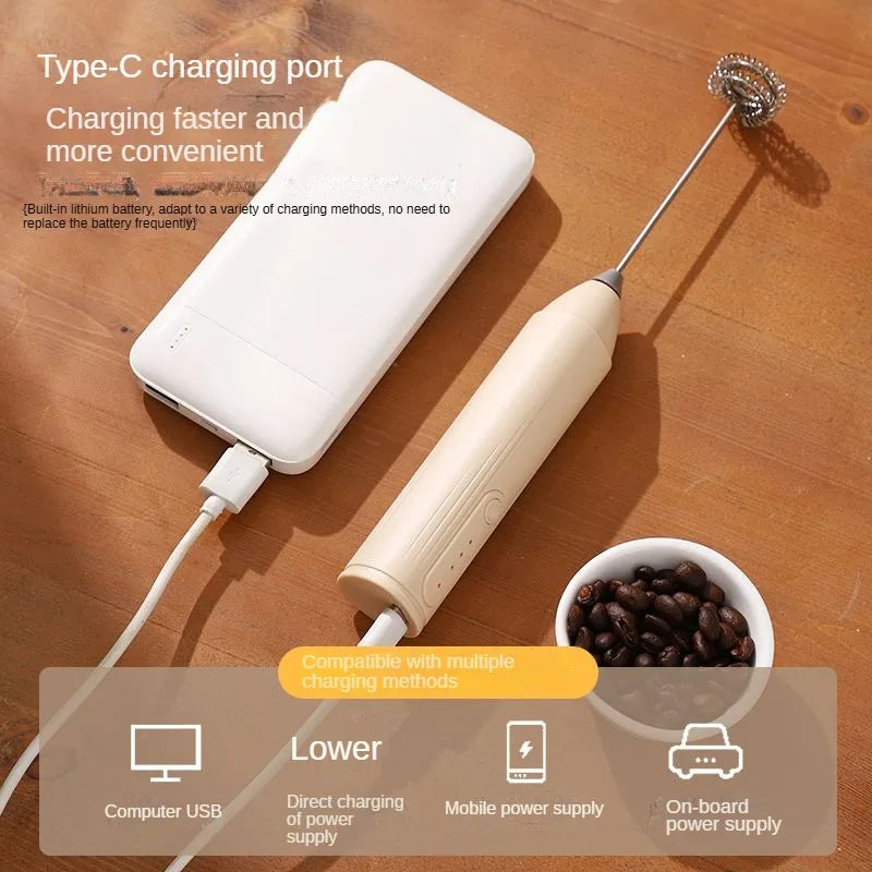 Handheld WhiskAutomatic Stainless Steel Mini Portable Blender 3 Speed Adjustable USB Rechargeable Blender Milk Frother