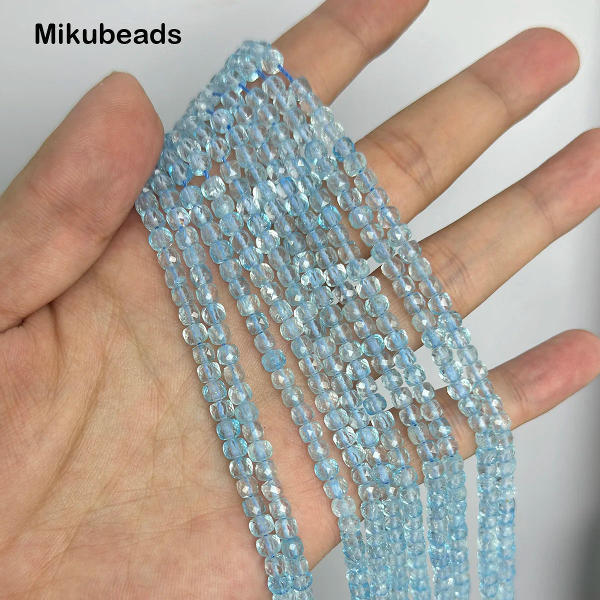 Wholesale Natural 4mm Blue Topaz Faceted Cube Round Loose Beads For Making Jewelry DIY Necklace Bracelet Mikubeads