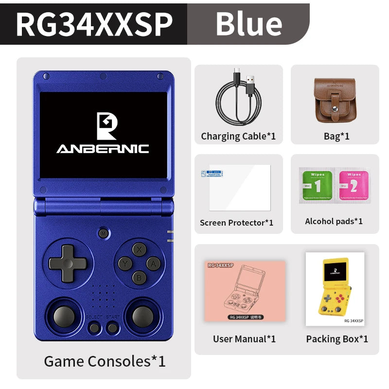 ANBERNIC RG34XXSP Flip Handheld Console 3.4'' IPS Screen Linux 64-bit 64G 5000+ Games Supports 5G WIFI HD-MI TV Output Streaming