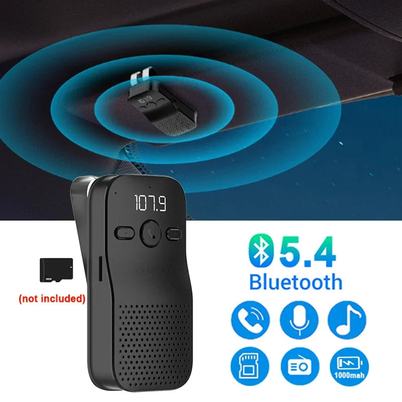 Bluetooth 5.4 Car Kit Handsfree Dual 3W Speakerphone Sun Visor Speaker Mp3 Player Wireless Music Receiver With Voice Assistant