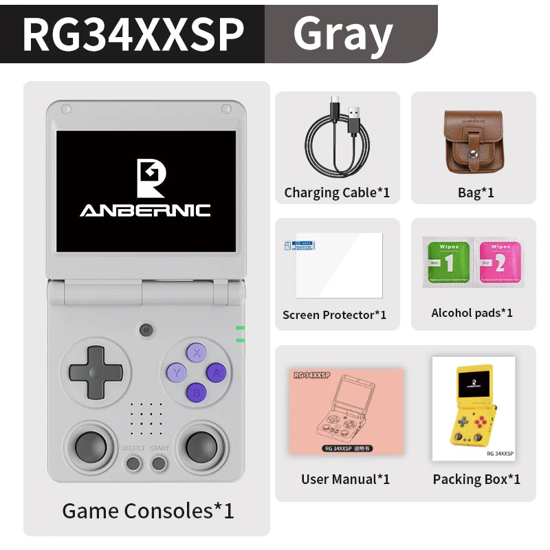 ANBERNIC RG34XXSP Flip Handheld Console 3.4'' IPS Screen Linux 64-bit 64G 5000+ Games Supports 5G WIFI HD-MI TV Output Streaming