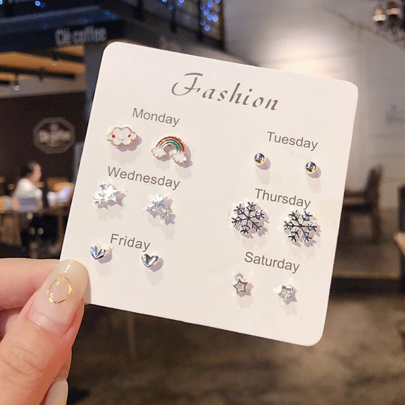 4 Pair Set Silver Color Heart Stud Earrings Sets for Women Girls Exquisite Party Dailywear Jewelry Simple Cute Gift Accessories