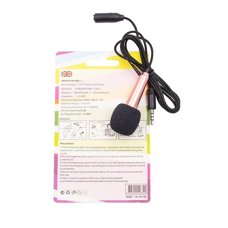 Portable 3.5mm Stereo Studio Mic KTV Karaoke Mini Microphone For Smart Phone Laptop PC Desktop Handheld Audio Microphone