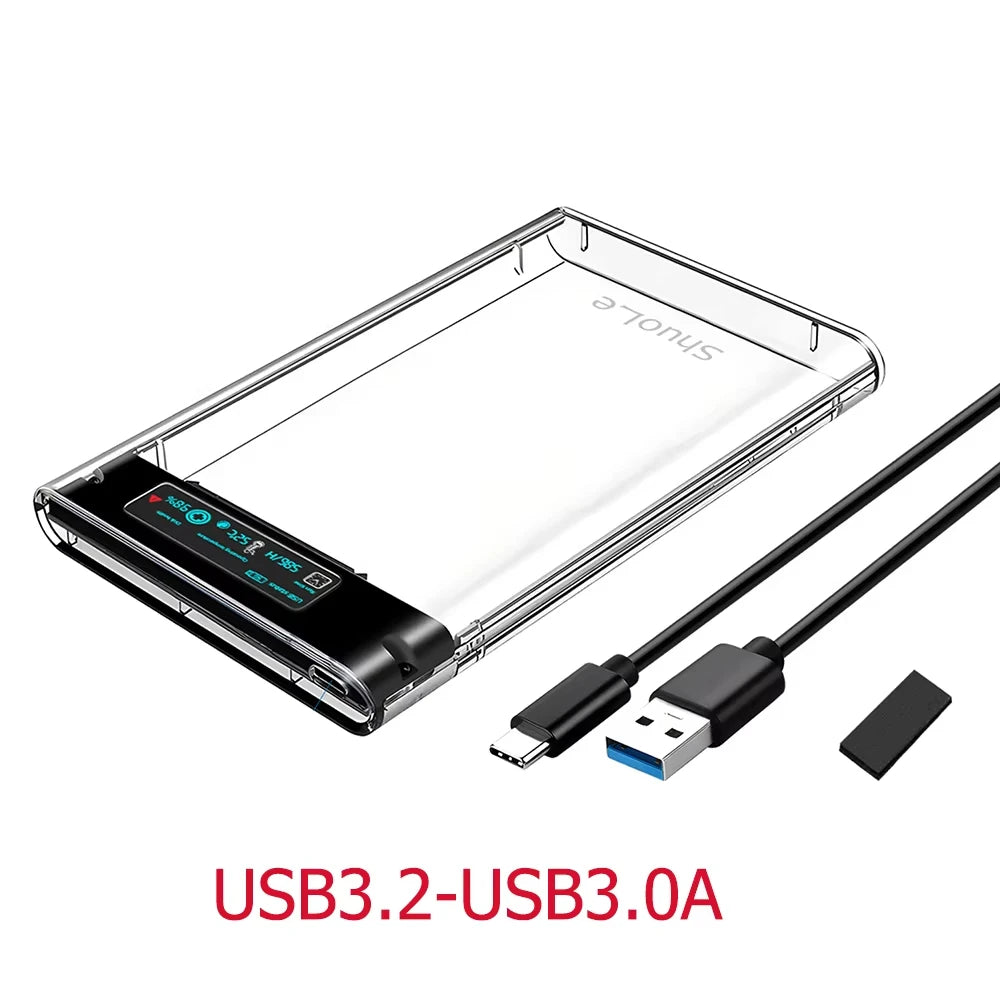 Smart Display HDD Case 2.5 Inch Transparent HDD Enclosure SATA to USB 3.0 External Shell SATA HDD SSD Storage Case for Laptop PC