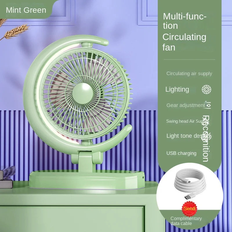 5 Inch Portable Desk Fan with LED Light 3 Speed Silent Fan USB Rechargeable Battery Powered for Home Office Outdoor Camping