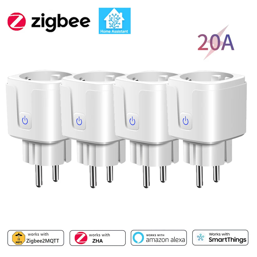 Home Assistant Zigbee EU Smart Plug 20A/16A Smart Socket With Power Monitoring Timing Function APP Control Works with Alexa Z2M
