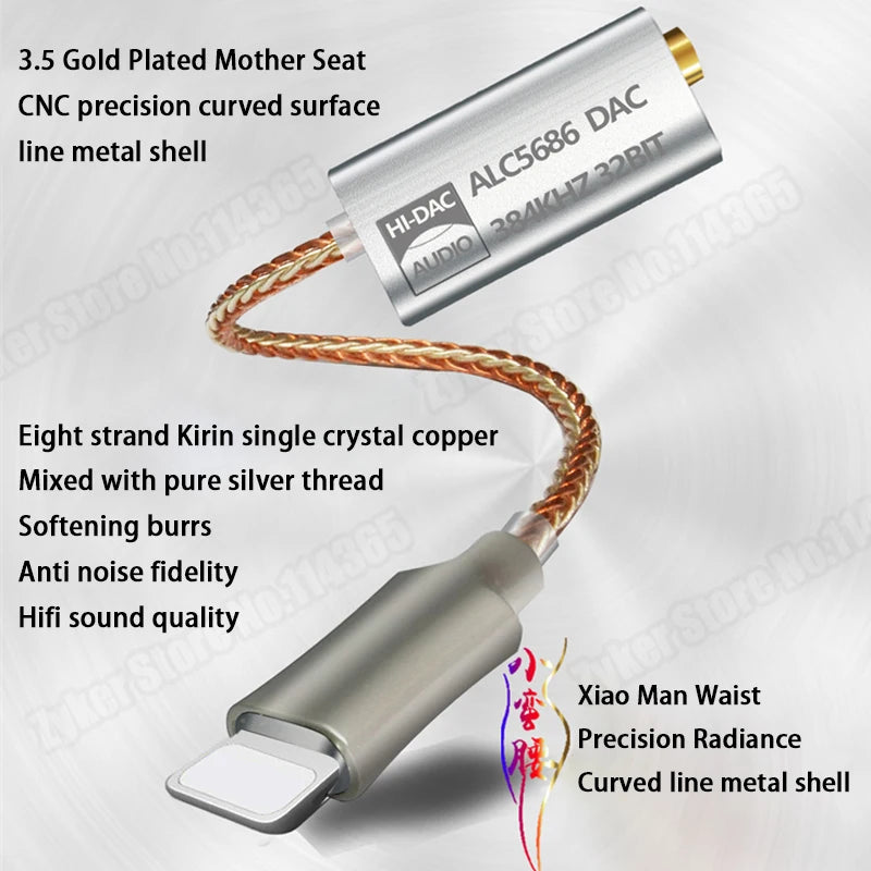 ALC5686 CX31993 HiFi DAC Headphone Amplifiers Audio Decoding AMP Adapter Sound Card Digital Decoder 32bits/384KHz For iPhone iOS
