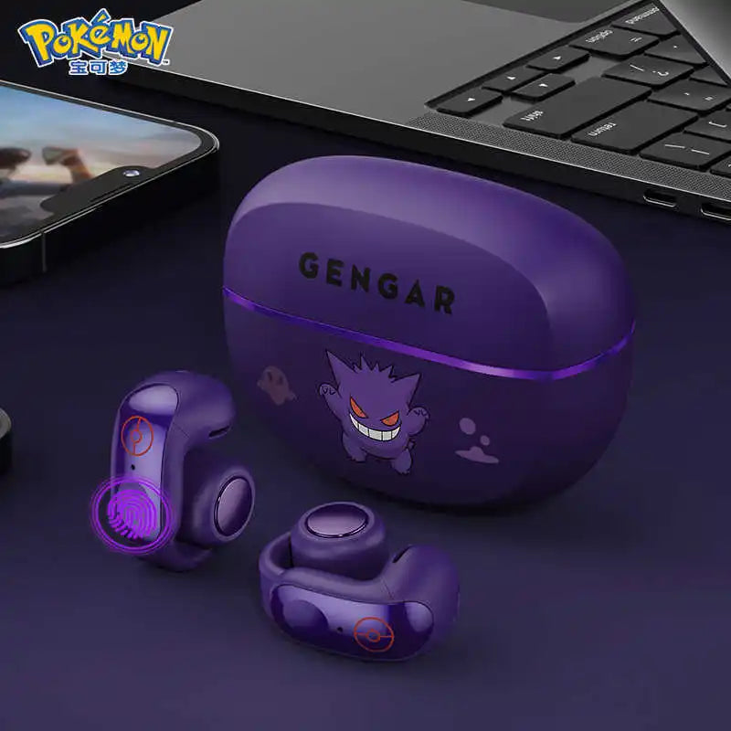 Gengar Pokemon Anime Bluetooth Headset Ear Clip Style Not Reduction Hifi Stereo Game Wireless Sport Earbuds Endurance Trendy Gif