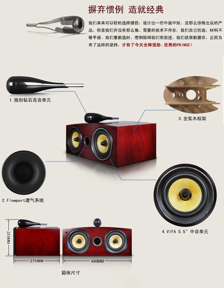 150W 5.5-inch Hi-fi Center Surround Speakers Home Theater Passive Center Speaker Set High Power Hi-fi Speaker Bookshelf Speaker