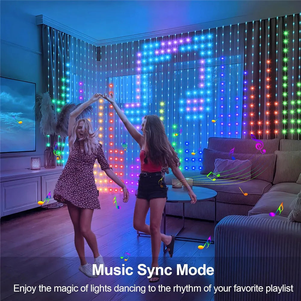 Smart LED Curtain Lights USB,400 LED Dynamic Pattern DIY Curtain String Lights with App & Remote for Birthday Easter Gift