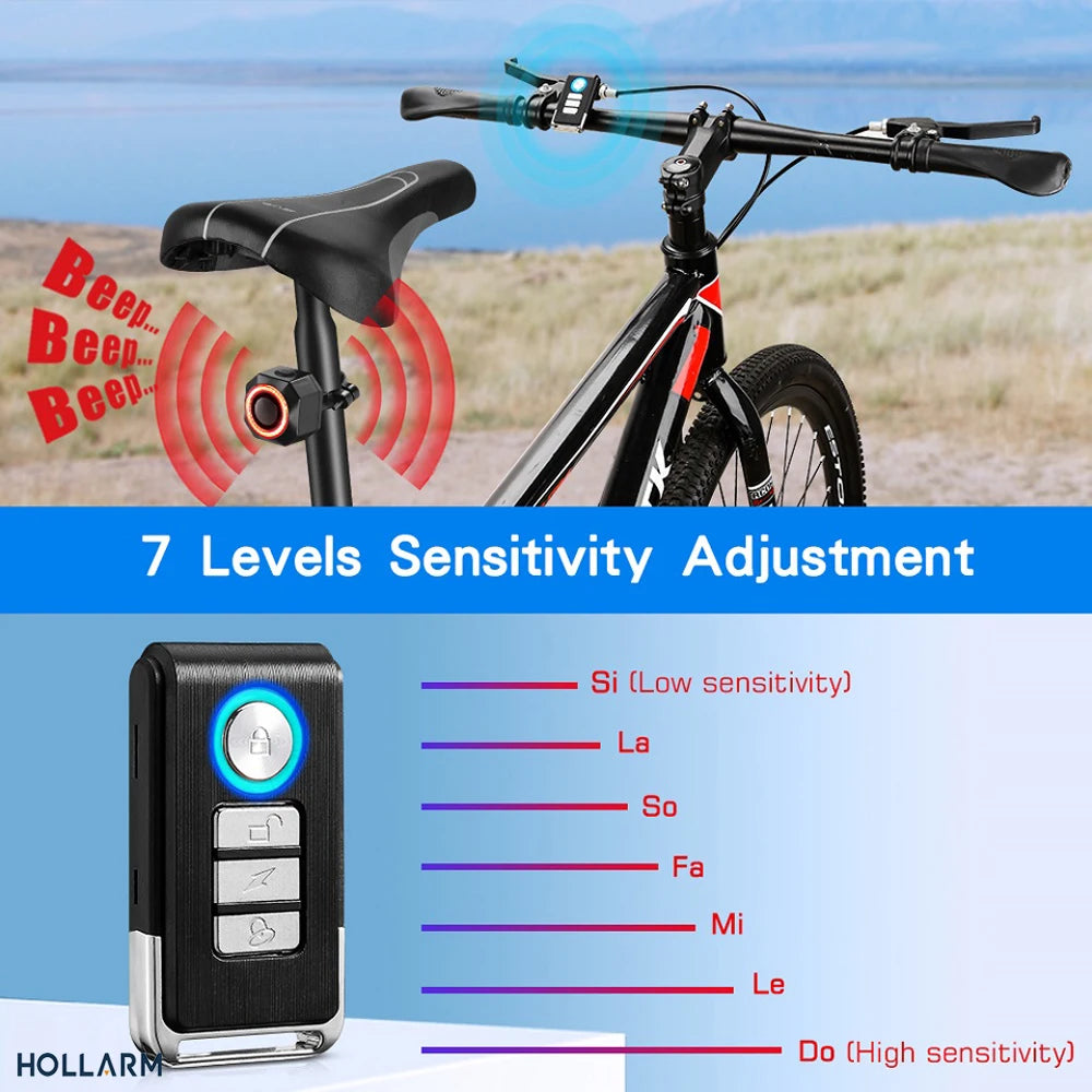 Hollarm Smart Bike Taillight Alarm Anti Theft Burglar Bicycle Light Alarm USB Charge Smart Brake Sensing Remote Control Tail Lam