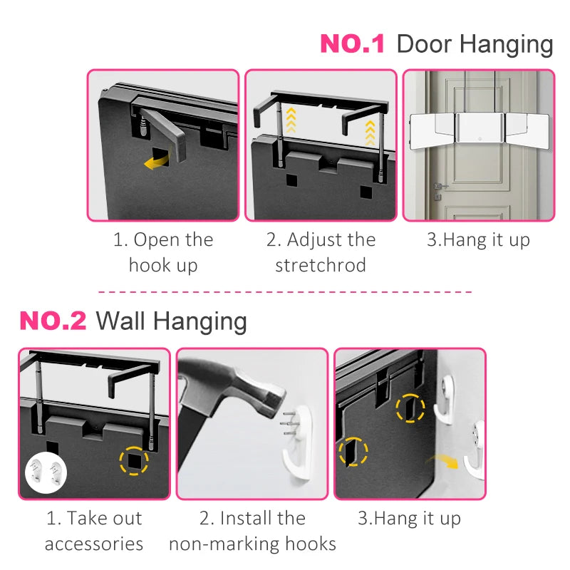 3 Way Haircut Mirror 360 Mirror with LED Lights Door-Hanging Design with Hook Perfect for Makeup Self Hair Cutting Portable Fold