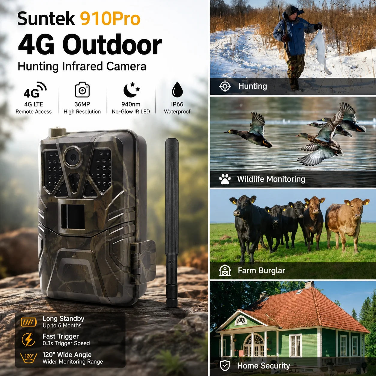 4K 30fps Trail Camera with APP Control Cloud Service 4G 30MP Live Stream Night Vision Wild Hunting Photo Trap HC910PRO