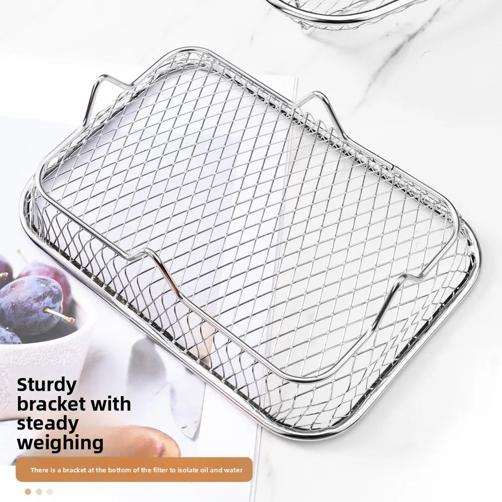 Durable Stackable Air Fryer Rack Non-Stick Stainless Steel Airfryer Tray Grill Basket Kitchen Gadgets