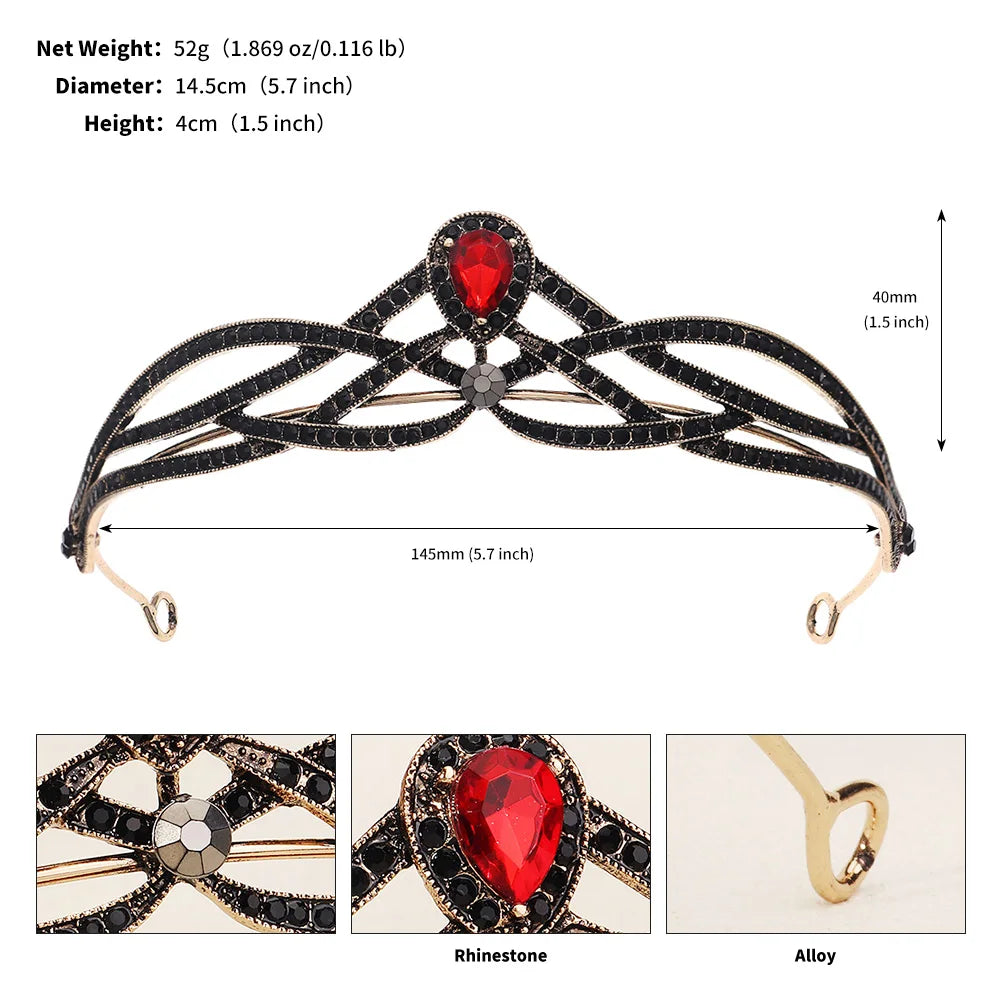 Red Luxury Bridal Wedding Crown Handmade Rhinestone Elegant Tiara Halloween Red Collection Hairbands Headpieces Accessories