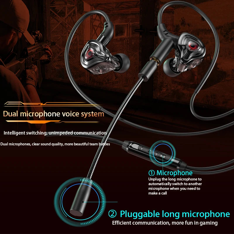 Esports Gaming Headset 360° Surround Sound Hifi Stereo Wired Earphones 3.5mm/Type-C/USB In-Ear Dual Micrphone PUBG Gaming Earbud