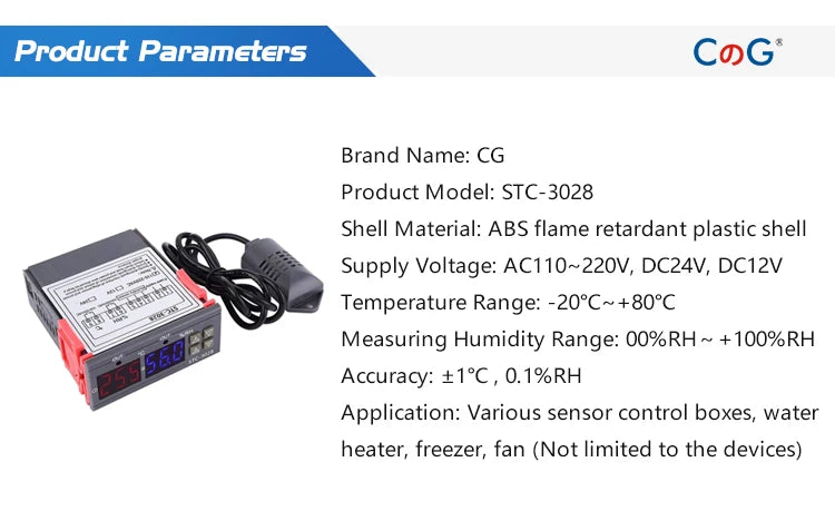 STC-3028 Dual Digital Temperature Humidity Controller 12V 24V 220V Thermoregulator Thermostat for Heating Cooling in Incubator