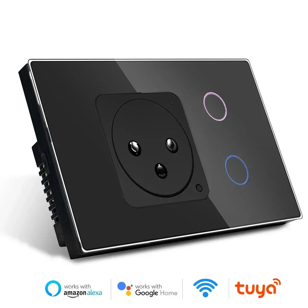 Melery Israel Wall Socket Wifi Smart Light Switch Tuya Plug Electrical Outlet Touch Glass Panel Intelligent Alexa Google Home